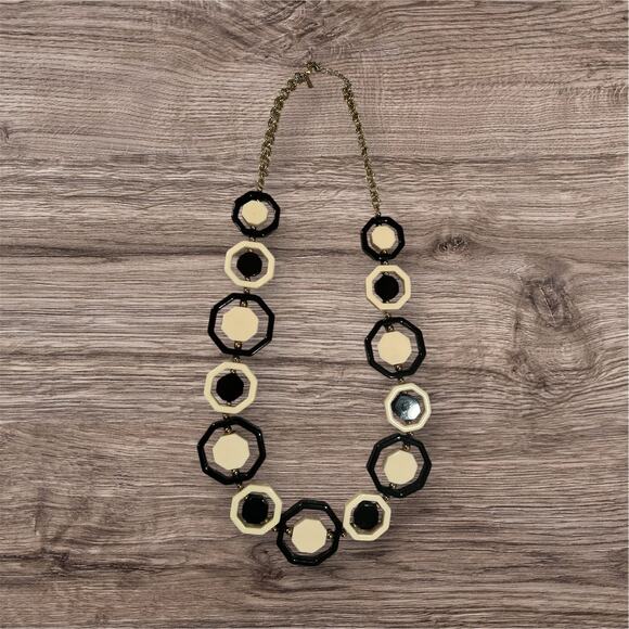 Vintage Kate Spade Florence Broadhurst Octagon Black Cream Statement Necklace - Picture 1 of 2